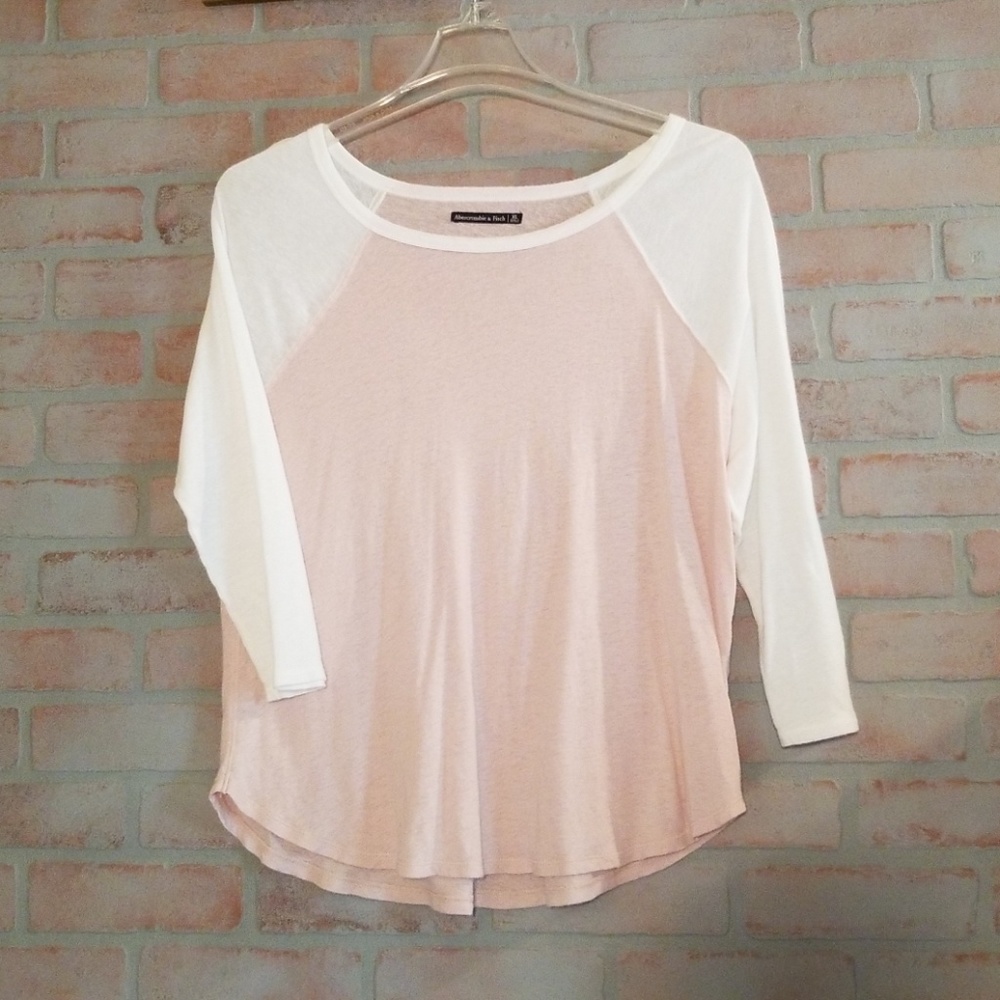 Abercrombie light pink and cream baseball tee